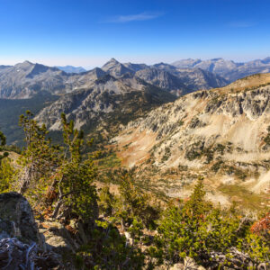 As we arrive on the ridge, we get our first ever view of the mountains behind Eagle Cap. This is the East Eagle River valley in front.